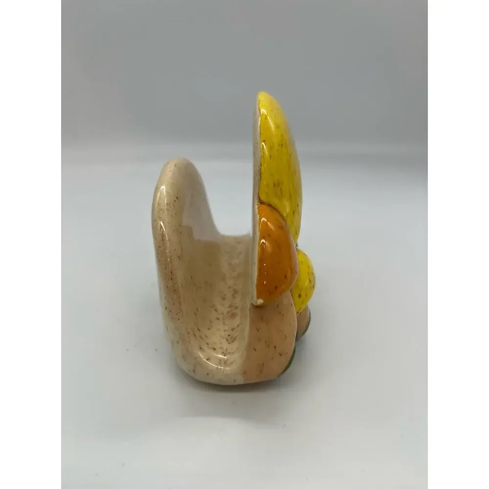 Vintage MCM Ceramic Mushroom Napkin Holder Orange & Yellow
